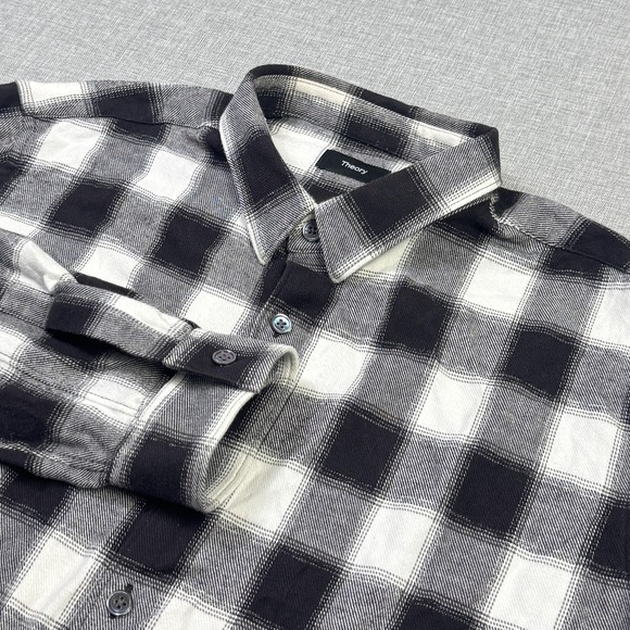 Theory Other - Theory Flannel Shirt Mens XL Black White Plaid Long‎ Sleeve Button Cotton Casual